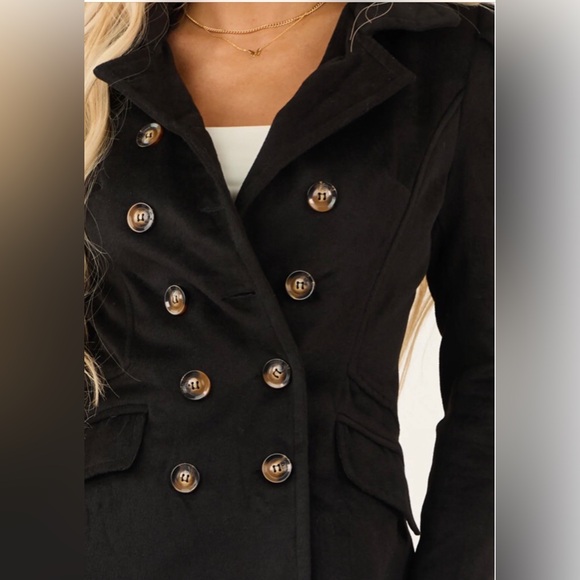 Black double button up long fleece coat - Picture 2 of 5